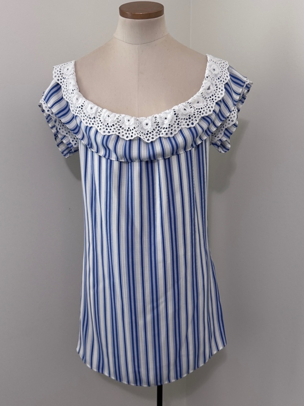 Misa Los Angeles XS Carina Blue White Stripe Off Shoulder Mini Dress